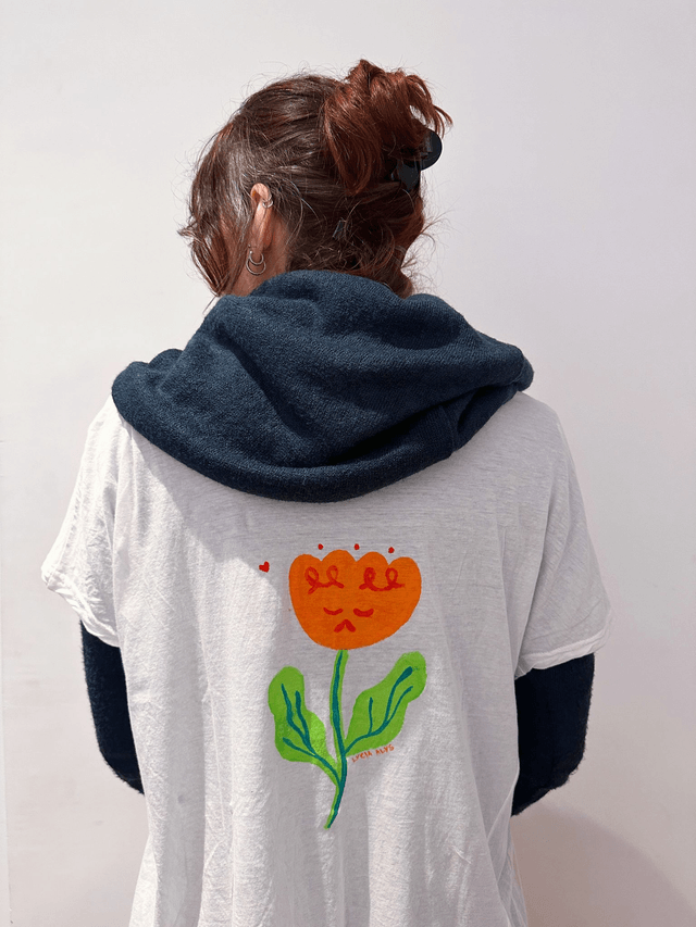 T-shirt blanc tulipe orange