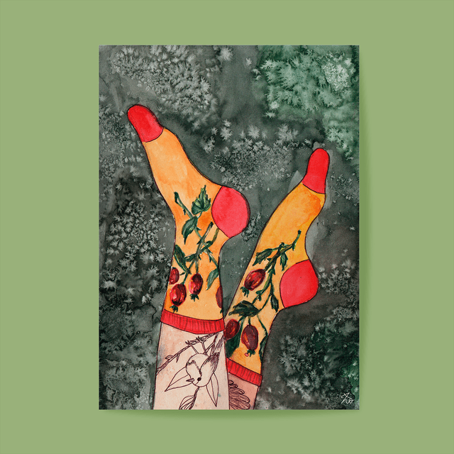 Rosehips Socks - carte postale